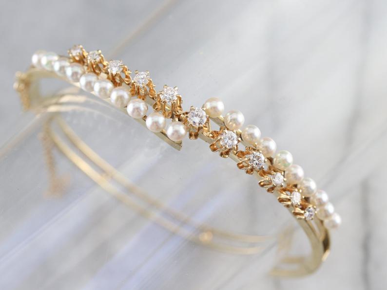 Minimalist Pearl and Diamond Bracelet