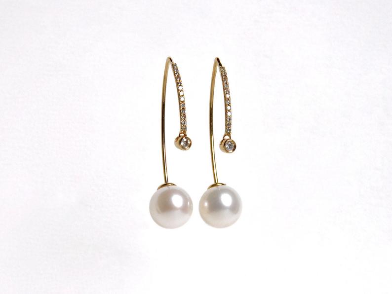 Pave Diamond and Pearl Earrings