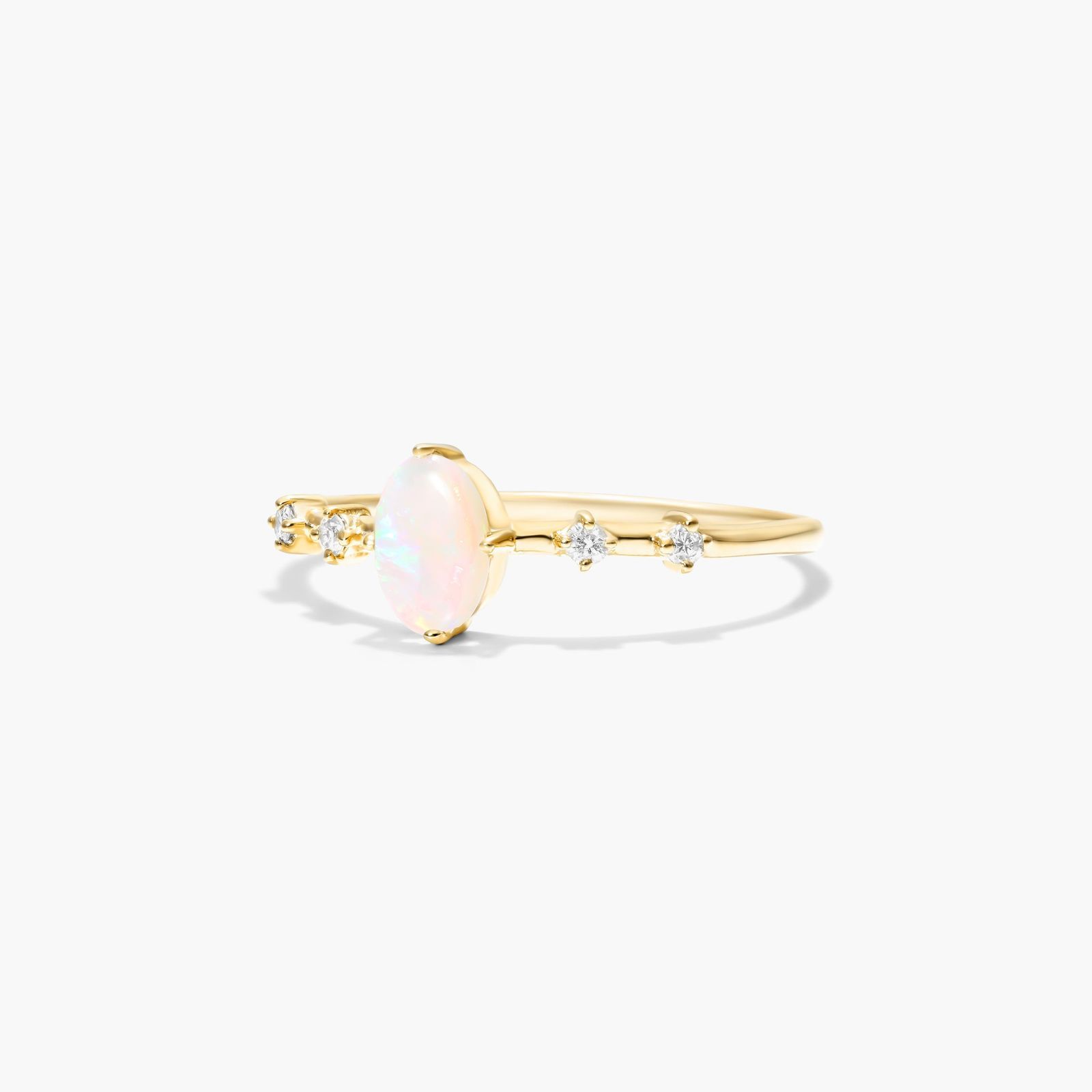 14K Yellow Gold Opal Oval And Diamond Birthstone Ring