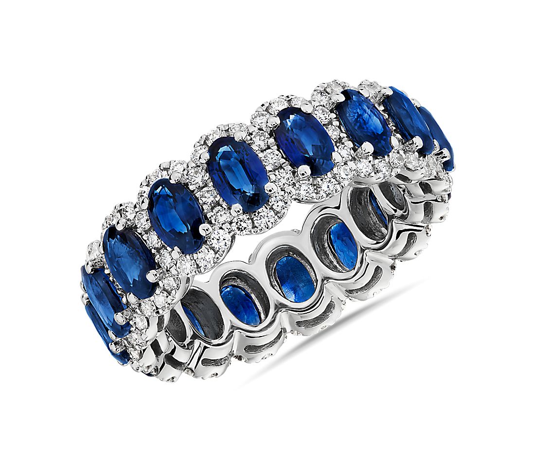 Oval Sapphire Halo Eternity Ring