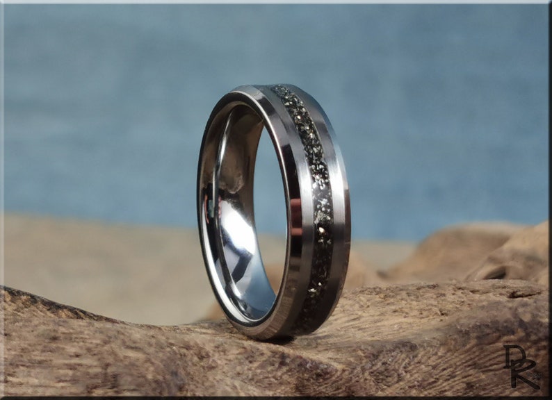 Tungsten Carbide Ring with Meteorite Inlay