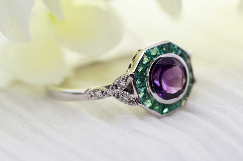 Amethyst art deco ring