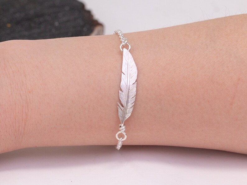 silver angel feather bracelet