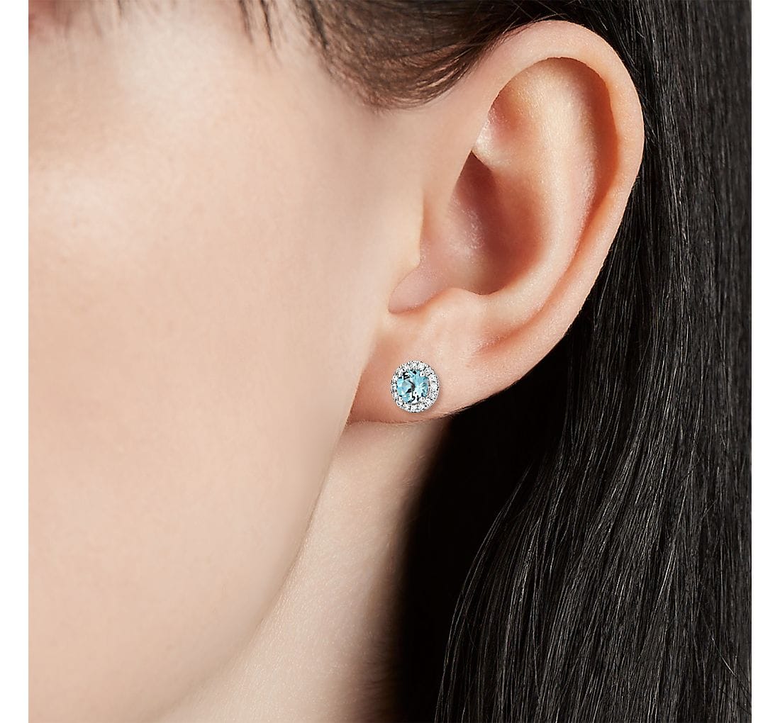 Aquamarine and Diamond Stud Earrings