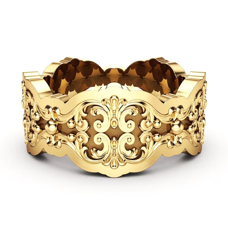 gold art deco men's wedding band