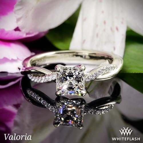 asscher diamond ring in white gold setting