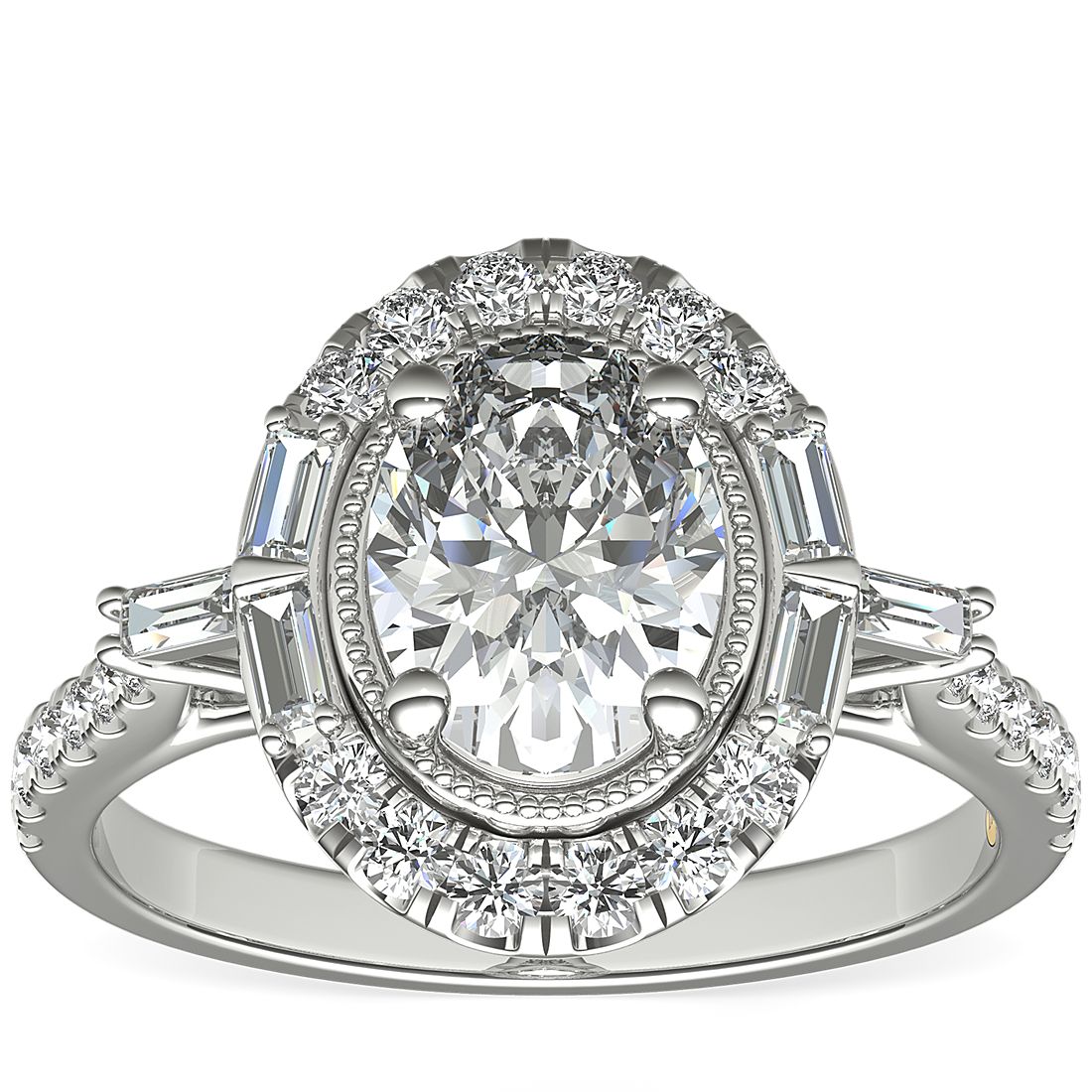 Baguette halo diamond ring