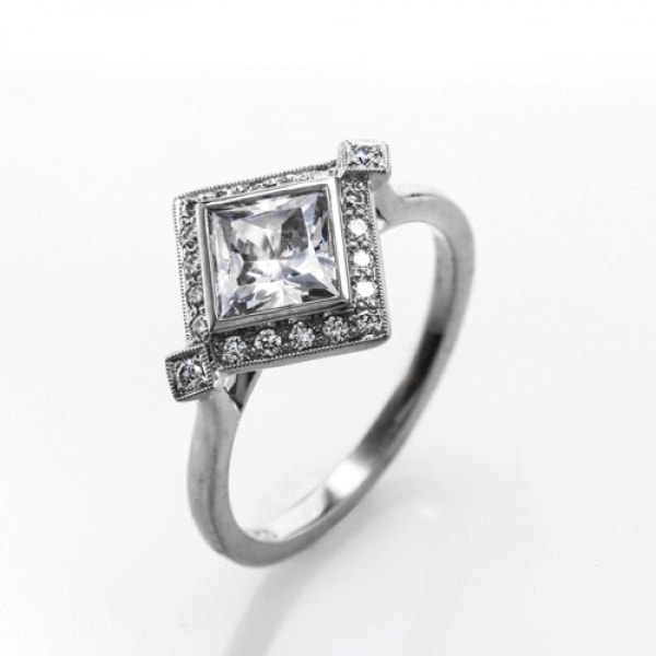 Bezel set princess cut engagement ring