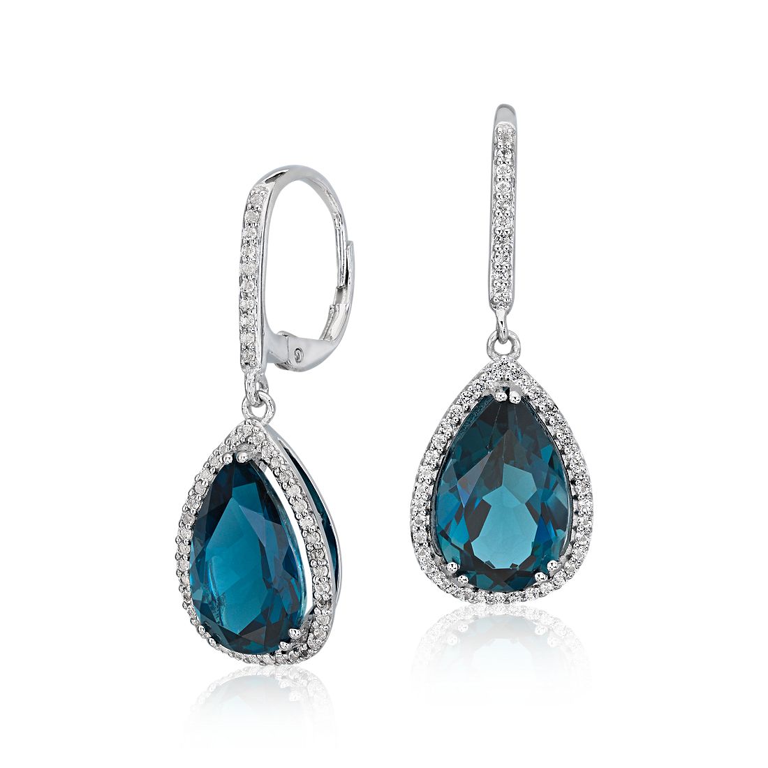 blue topaz halo earrings
