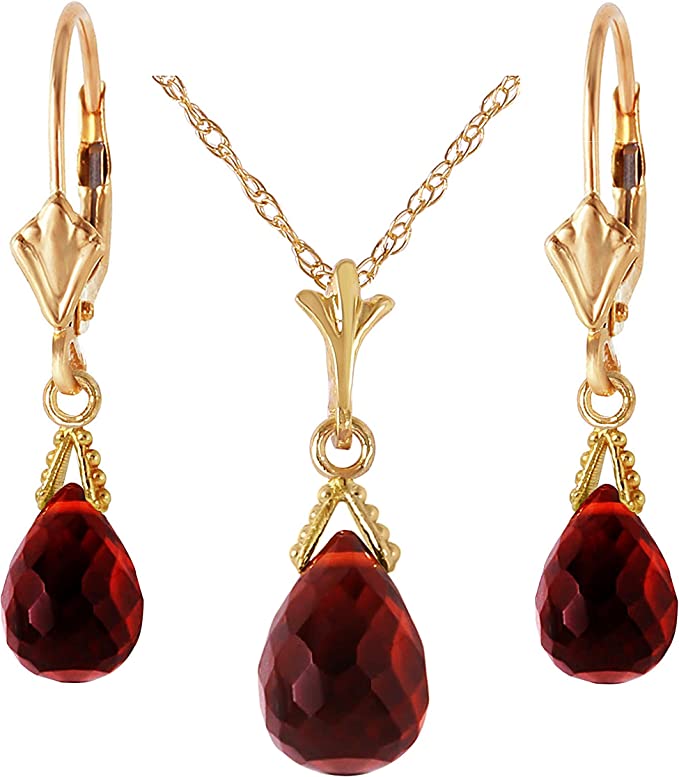 briolette garnet pendant necklace and dangle earrings