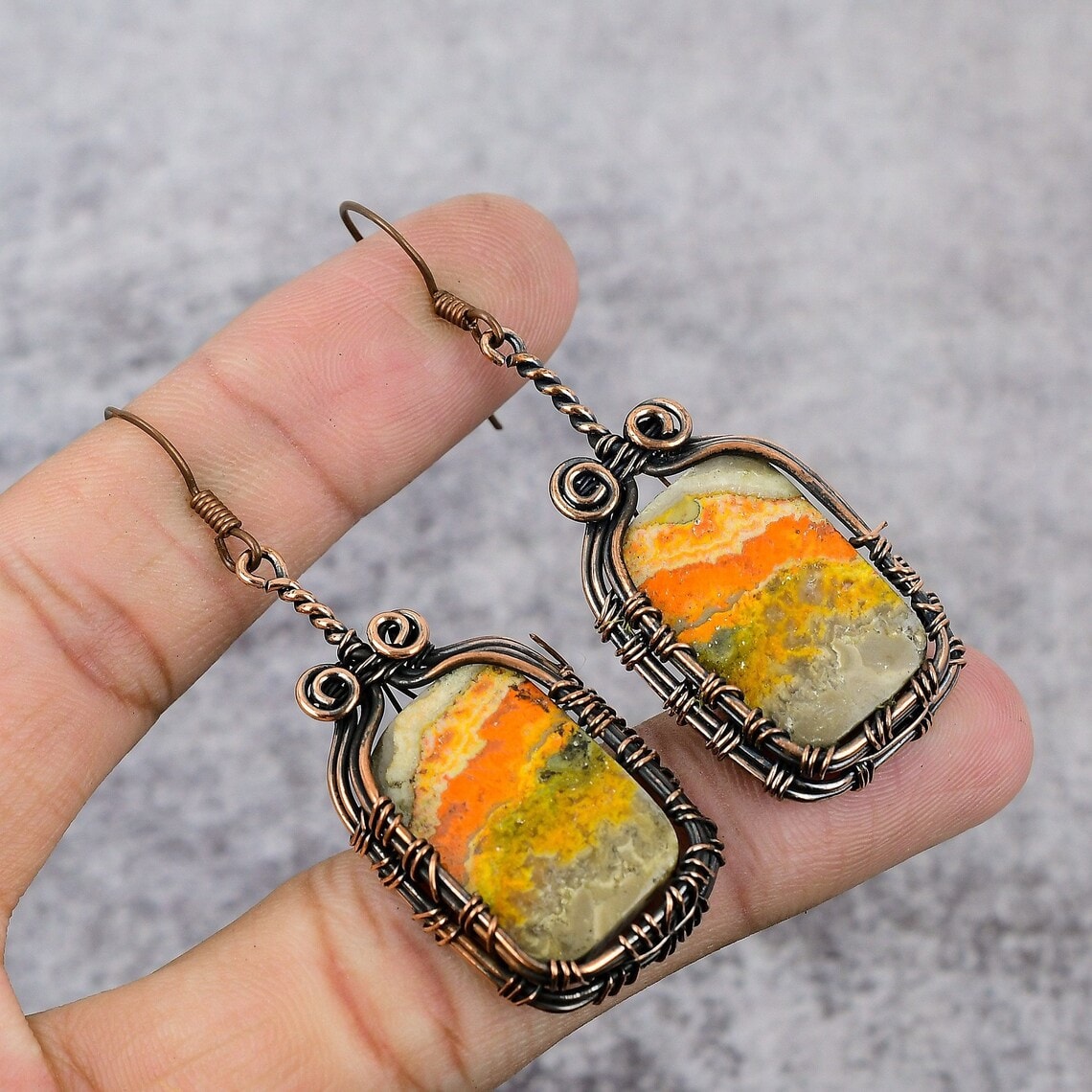 bumblebee jasper copper earrings