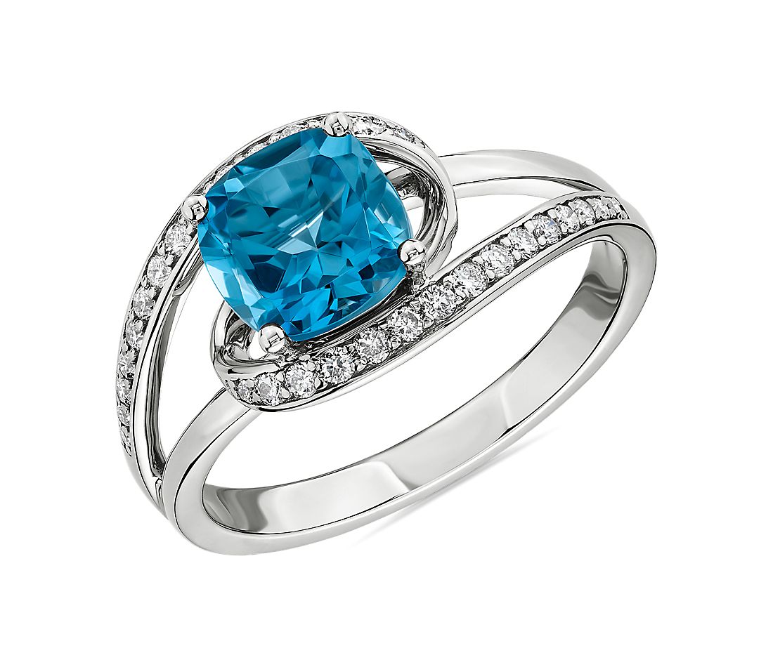Cushion Cut Swiss Blue Topaz Ring
