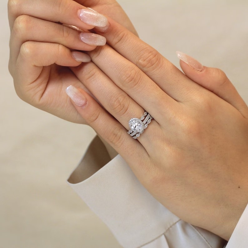 Dainty Milgrain Art Deco Bridal Set