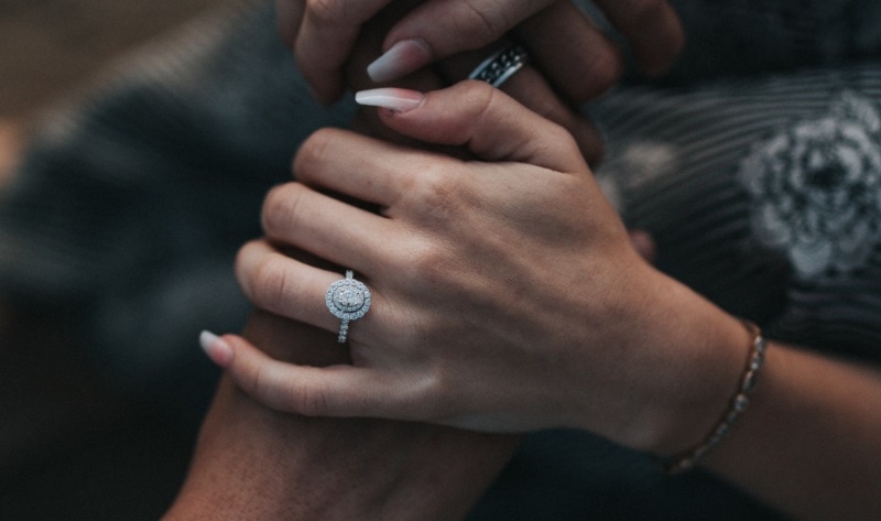Girl wearing double halo ring