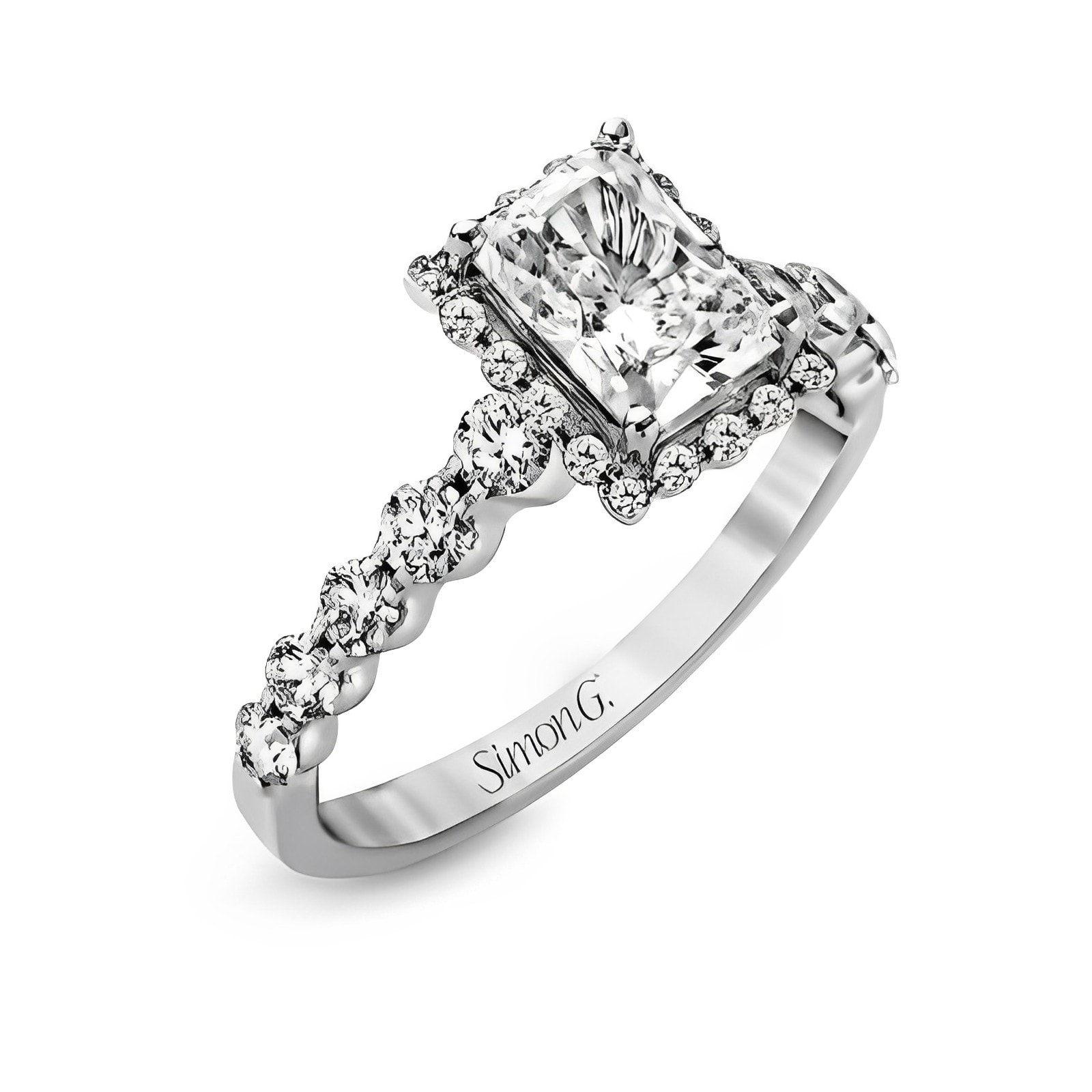 emerald cut diamond halo engagement ring