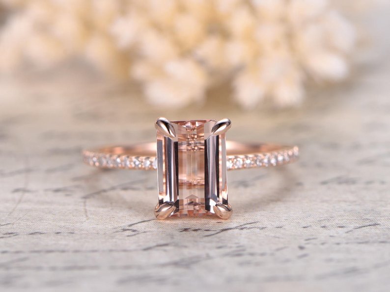 Emerald cut morganite ring