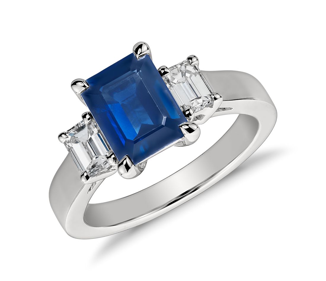 Emerald Cut Blue Sapphire Ring