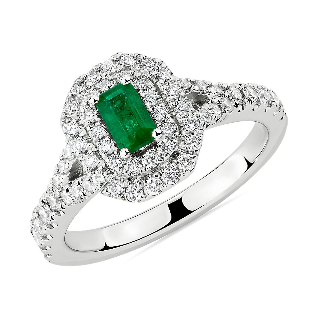 Emerald double halo ring