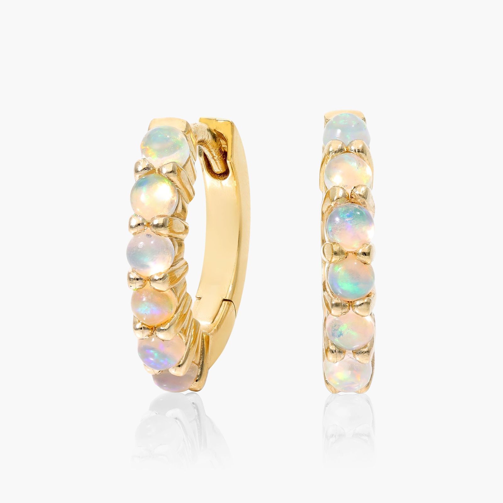 ethiopian opal row hoop earrings