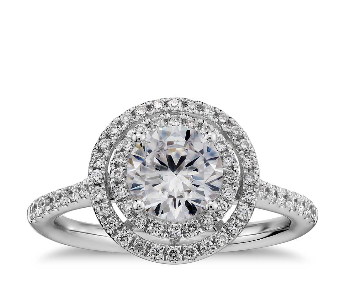 Floating double-halo engagement ring white gold