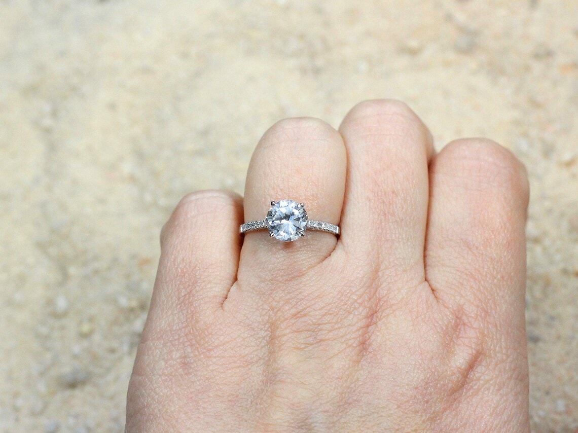 goshenite ring in white setting 