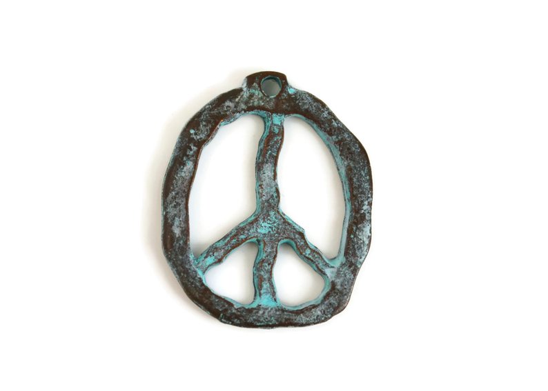 Green patina pendant peace sign