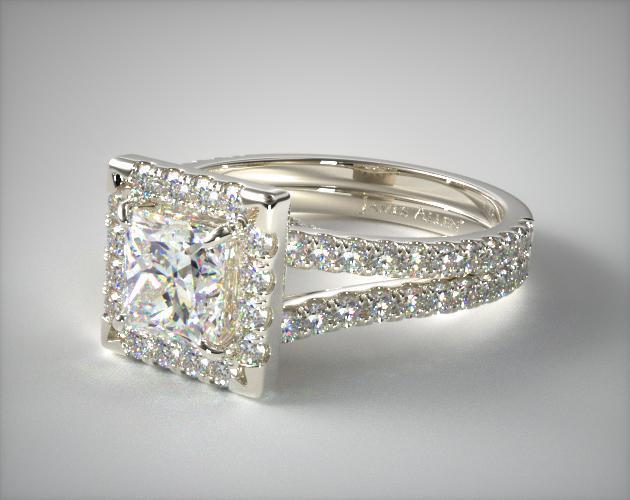 halo setting princess shape engagement ring