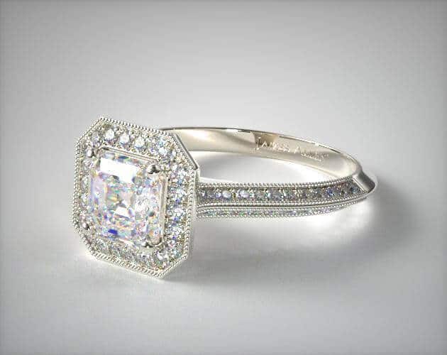 halo setting asscher shape diamond