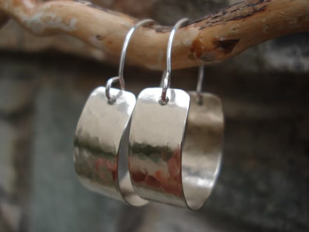 Hammered Silver Small Hoop Earrings