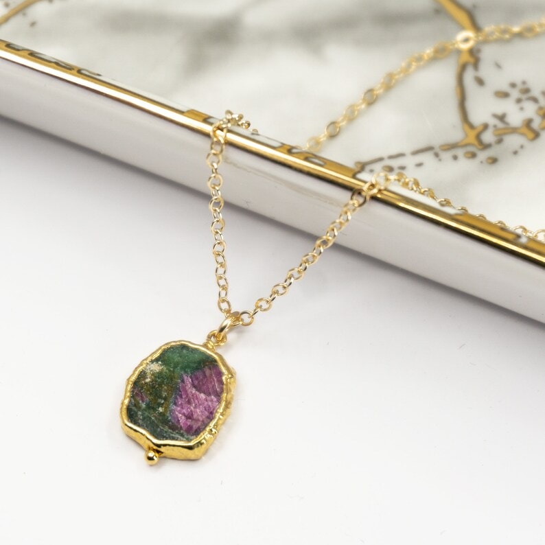 gold ruby zoisite pendant necklace