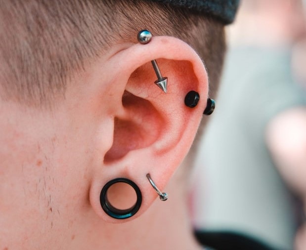Industrial piercing closeup
