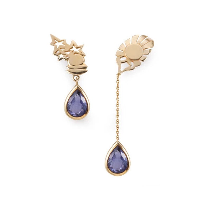 Blue iolite mismatched earrings