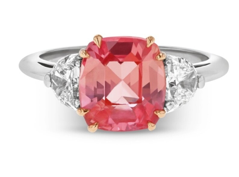 Lab created padparadscha ring