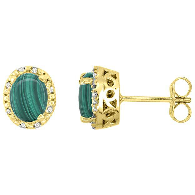 green malachite studs in yellow gold