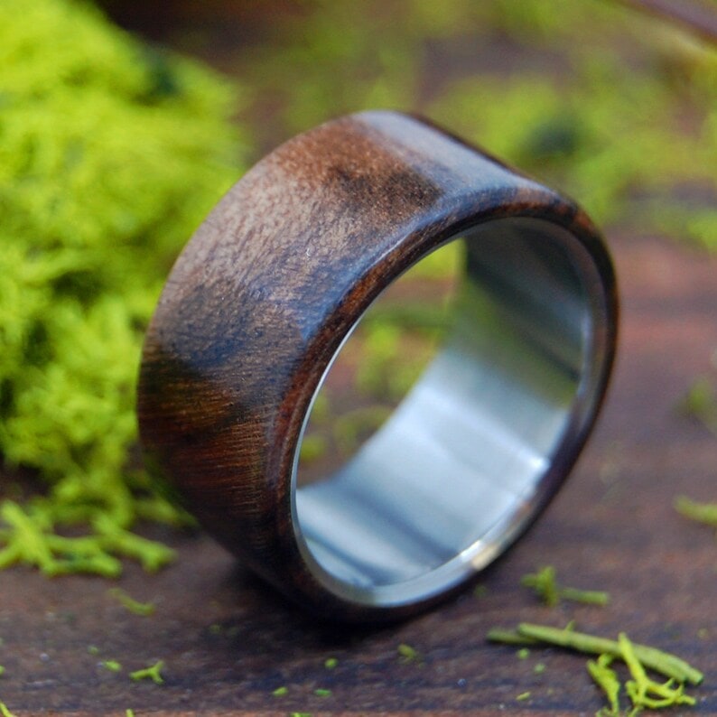walnut overlay wedding ring