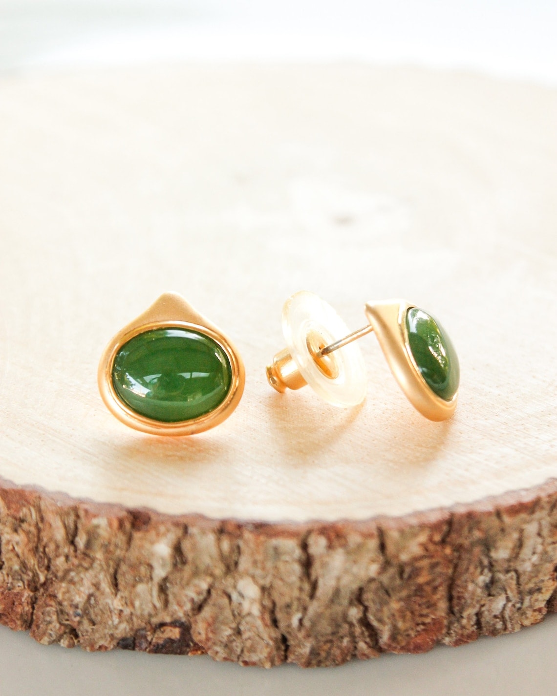 Nephrite jade studs