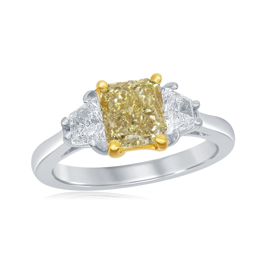 fancy yellow diamond three stone engagement ring