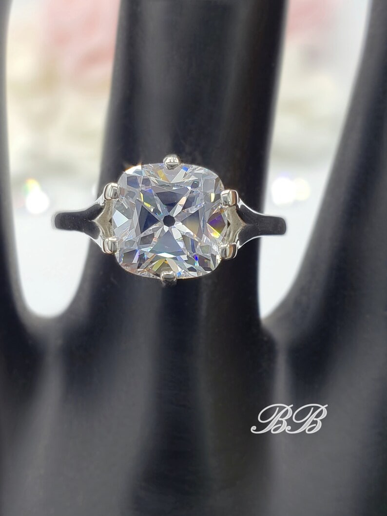 ld Mine Pillow Square Cut 2 Carats Solitaire Engagement