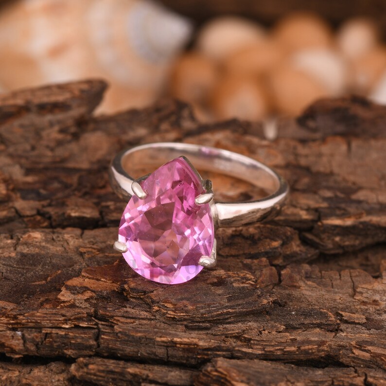 Pear cut pink Kunzite ring