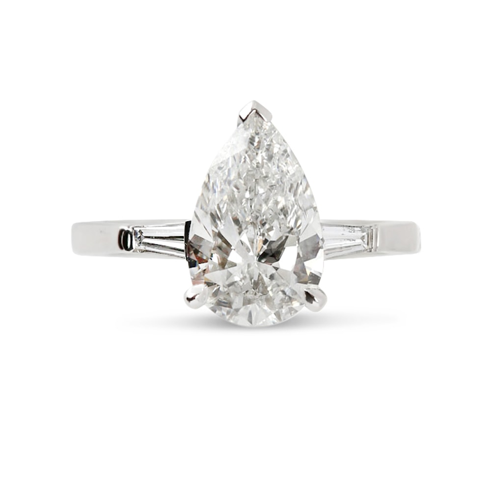 Pear Shape and Tapered Baguettes Diamond Engagement Ring top View