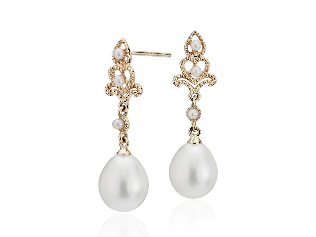 gold pearl vintage inspired earrings