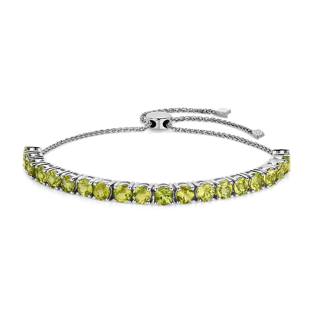 peridot eternity bracelet in silver