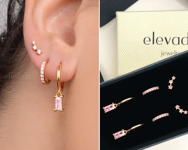 Pink Tourmaline hoop earrings