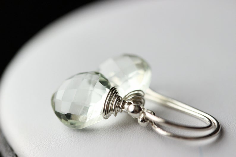Prasiolite briolette cut earrings