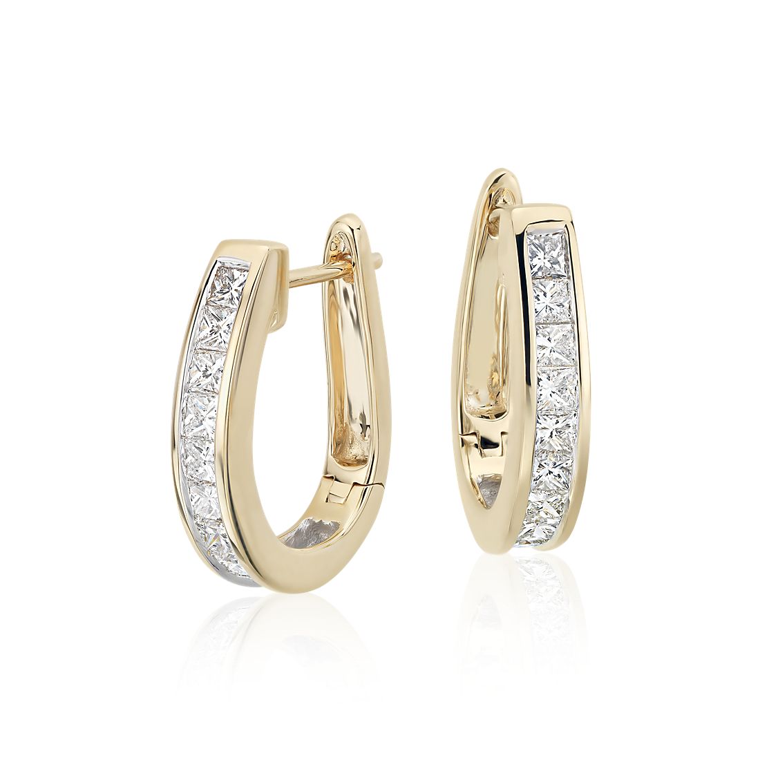 Princess Cut Hoop Diamond Earrings