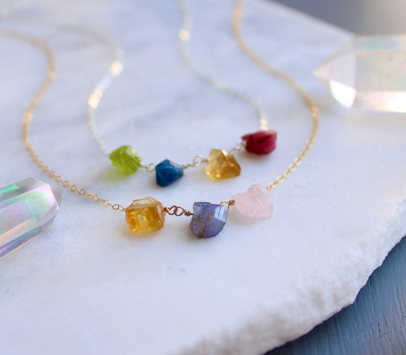 Raw birthstone necklace