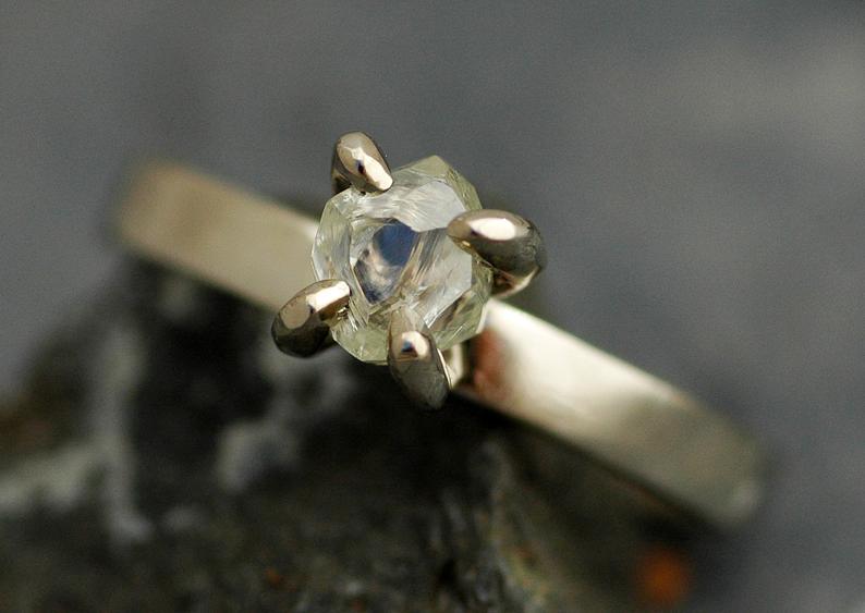 Raw diamond engagement ring