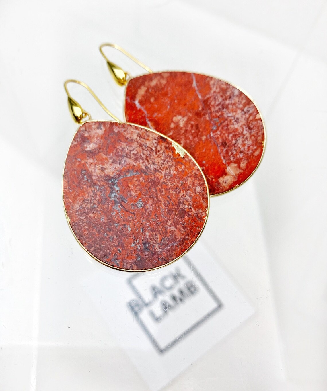 Red Jasper Gemstone Slice Drop Earrings