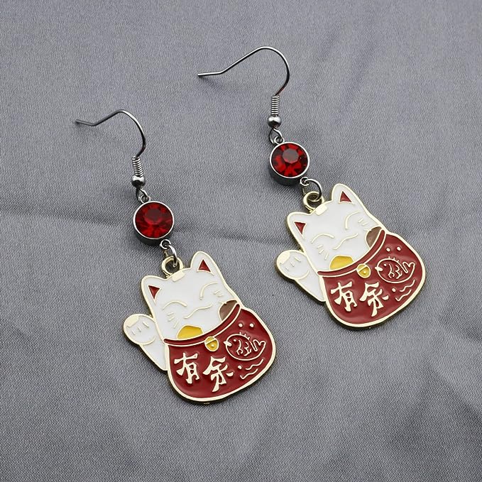 red maneki neko earrings