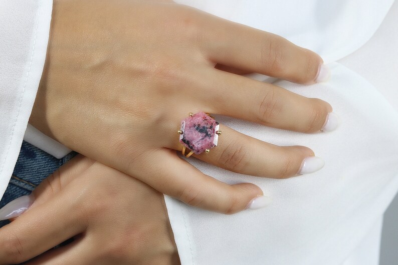Rhodonite Hexagon Ring